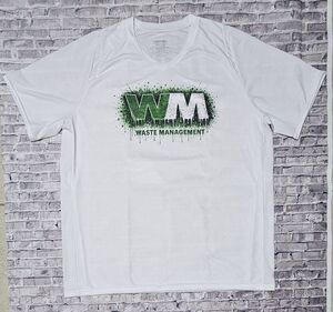 WM Waste Management Graphic T-Shirt White 2XL Green Drip Logo Workwear Tee